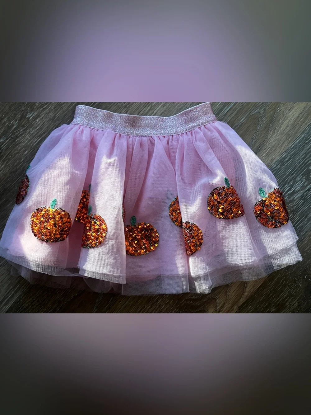 Angel Dear Pink Tulle Skirt with Orange Sequin Pumpkin Motifs